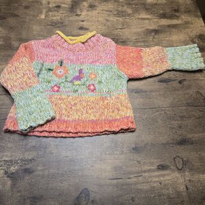 Catimini Girls‎ 86 (2T) Mock Neck Knited SweaterBird Color Block Colorful